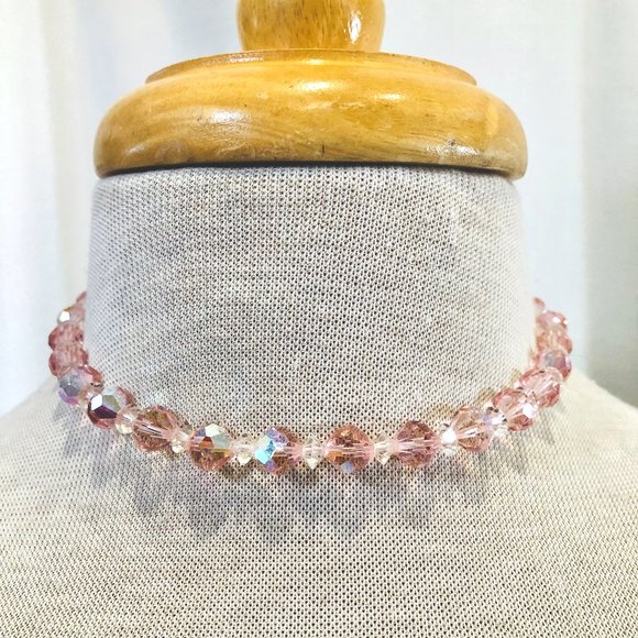 Vintage 1950s 50s Light Pink Crystal Choker Necklace Size XS S - Picture 2 of 10